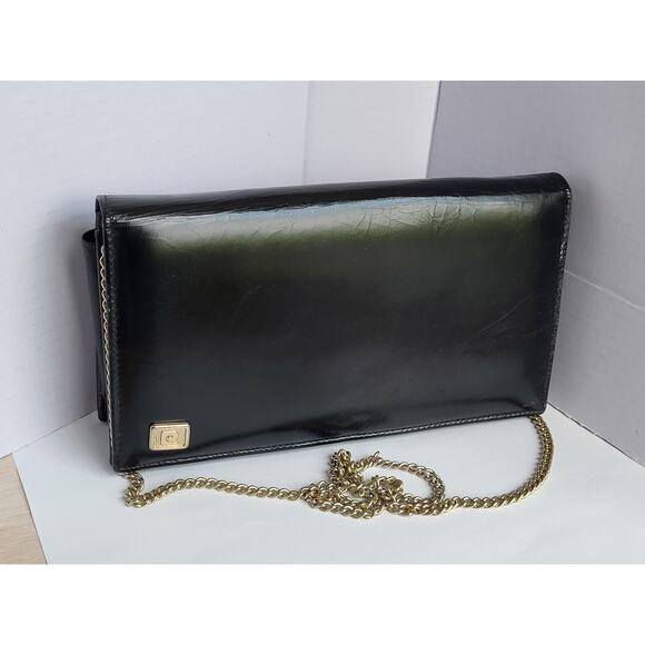Vintage Pierre Cardin Clutch Shoulder Handbag Structured Black Leather 1970s - Picture 1 of 12